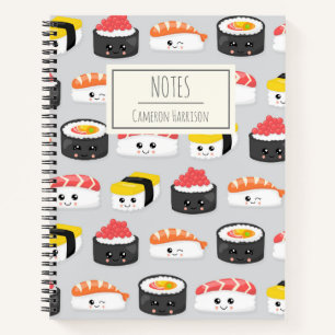 Cute Kawaii Sushi Pattern Personalised Notebook