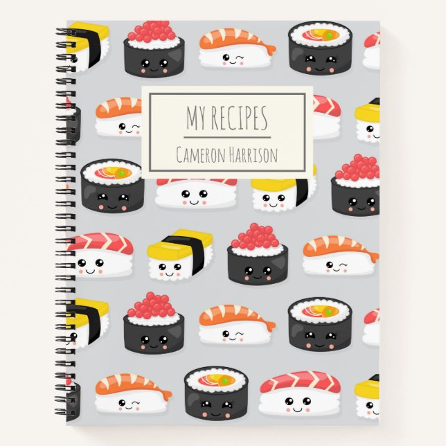 Cute Kawaii Sushi Personalised Kids Recipe Notebook (Front)