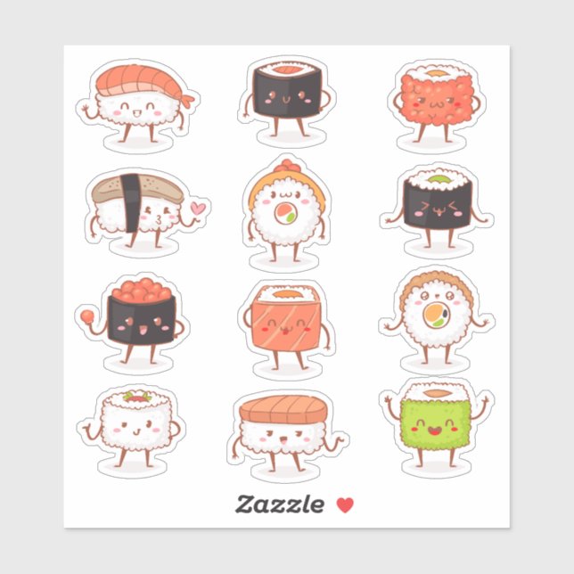 Cute Kawaii Sushi Sashimi Japanese food Sticker (Sheet)