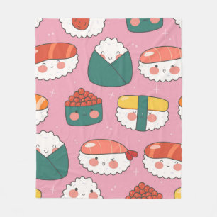 Cute Kawaii Sushi Seamless Pattern Fleece Blanket