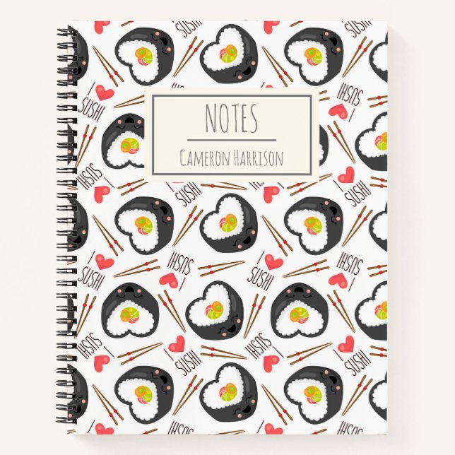 Cute Kawaii Sushi Whimsical Pattern Personalised Notebook (Front)