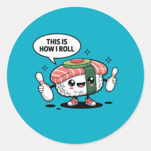 Cute Kawaii Sushi with bowling pins Classic Round Sticker