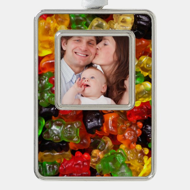 cute kawaii sweets colourful candy bear gummy silver plated framed ornament (Front)