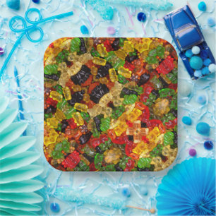 cute kawaii sweets colourful gummy candy bear paper plate