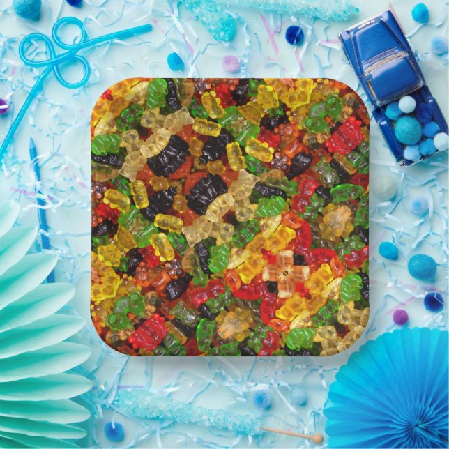 cute kawaii sweets colourful gummy candy bear  paper plate (Party)