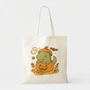 Cute Kawaii T-Rex Dinosaur Halloween Pumpkin  Tote Bag