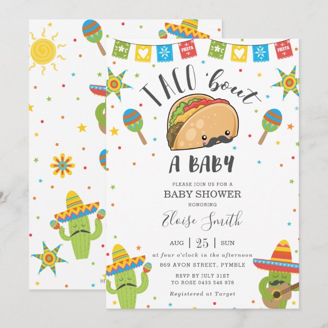 Cute Kawaii Taco 'Bout a Baby Fiesta Baby Shower Invitation (Front/Back)