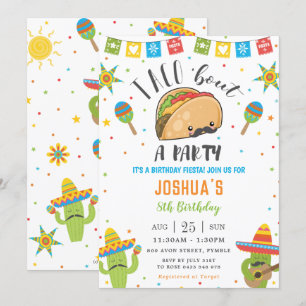 Cute Kawaii Taco 'Bout a Party Fiesta Birthday Invitation