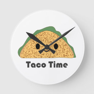 Cute Kawaii Taco Time Taco Round Clock