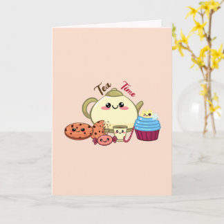 Cute Kawaii Tea Time & Sweets Illustration Card
