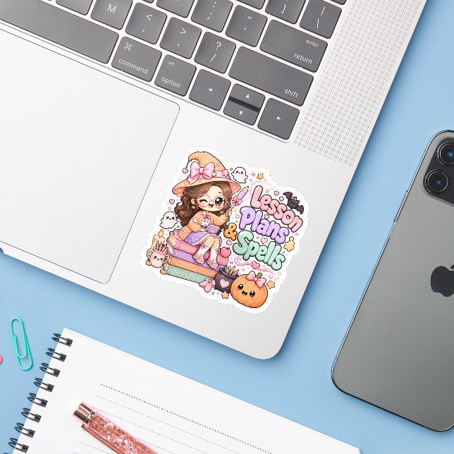 Cute Kawaii Teacher Witch Halloween  (Laptop w/ iPhone)
