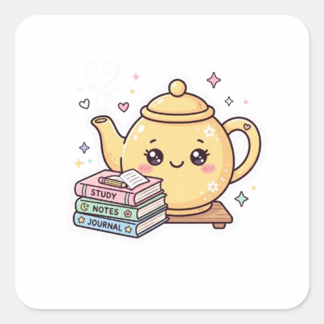 Cute Kawaii Teapot Study Notes Journal BookSticker Square Sticker (Front)
