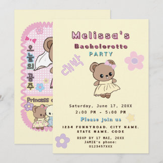 Cute kawaii teddy bear girly funny birthday party invitation