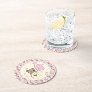 Cute kawaii teddy bear girly funny korean style round paper coaster