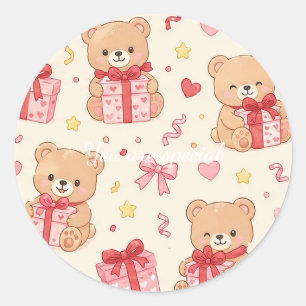 Cute Kawaii Teddy Bear Heart Gift Pattern Classic Round Sticker