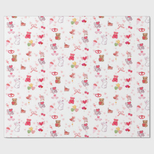 Cute Kawaii Teddy Bear & Hearts Valentine's Day Wr Wrapping Paper