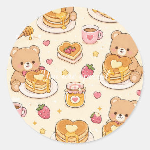 Cute Kawaii Teddy Bear Pancake Pattern Classic Round Sticker