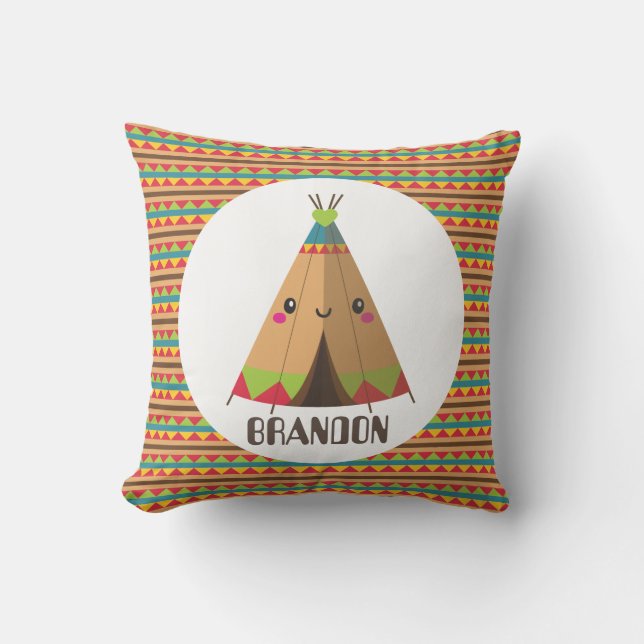 Cute Kawaii teepee add name boys decor pillow (Front)