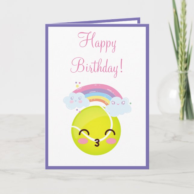 Cute Kawaii Tennis Ball Rainbow Kids Sporty Funny Card (Front)