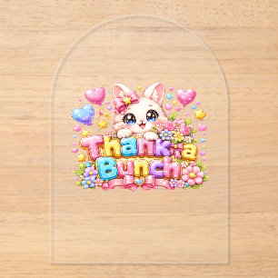 Cute Kawaii Thank a Bunch Cat Name Pastel Pink Flo Acrylic Invitations