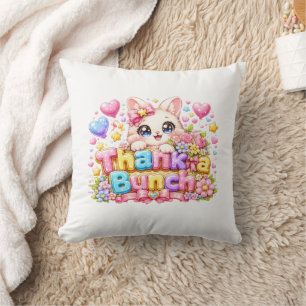 Cute Kawaii Thank a Bunch Cat Name Pastel Pink Flo Cushion