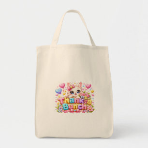 Cute Kawaii Thank a Bunch Cat Name Pastel Pink Flo Tote Bag