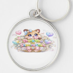 Cute Kawaii Thank You For Shopping Small Cat Paste Key Ring