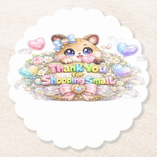 Cute Kawaii Thank You For Shopping Small Cat Paste Paper Coaster