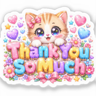Cute Kawaii Thank You So Much Cat Name Pastel Pink