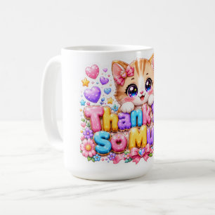 Cute Kawaii Thank You So Much Cat Name Pastel Pink Coffee Mug