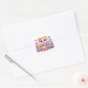 Cute Kawaii Thank You So Much Cat Name Pastel Pink Square Sticker