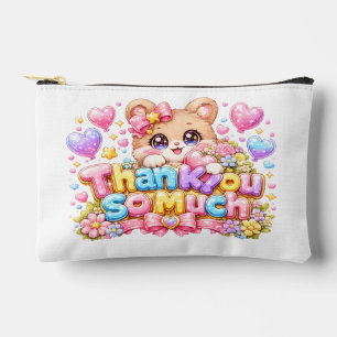 Cute Kawaii Thank You So Much Teddy Bear Pastel Pi Accessory Pouch