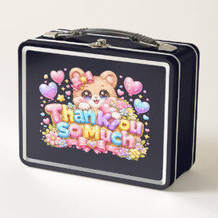 Cute Kawaii Thank You So Much Teddy Bear Pastel Pi Metal Lunch Box