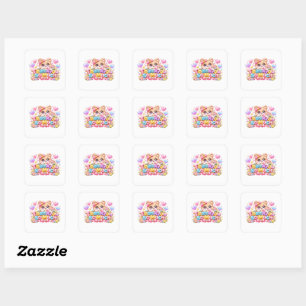 Cute Kawaii Thank You So Much Teddy Bear Pastel Pi Square Sticker