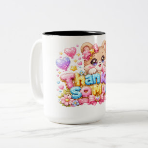 Cute Kawaii Thank You So Much Teddy Bear Pastel Pi Two-Tone Coffee Mug