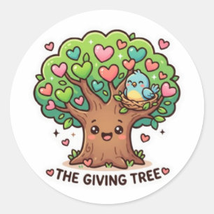Cute Kawaii The Giving Tree Heart Leaves KiSticker Classic Round Sticker