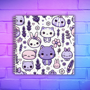 Cute Kawaii theme Purple Lavender   Spiral  Notebook