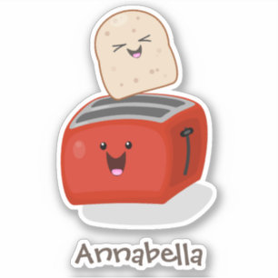 Cute kawaii toast and red toaster cartoon