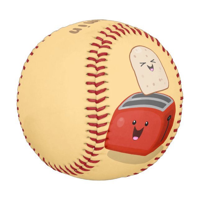 Cute kawaii toast and red toaster cartoon baseball (Angled)