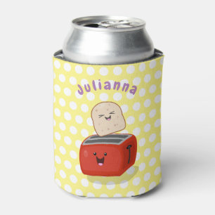 Cute kawaii toast and red toaster cartoon can cooler