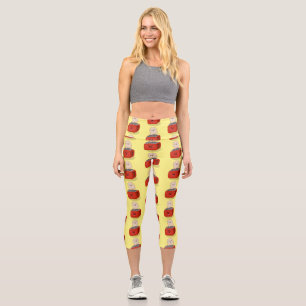 Cute kawaii toast and red toaster cartoon capri leggings