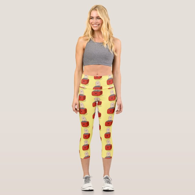 Cute kawaii toast and red toaster cartoon capri leggings (Front)