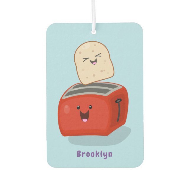 Cute kawaii toast and red toaster cartoon  car air freshener (Front)