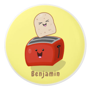 Cute kawaii toast and red toaster cartoon ceramic knob