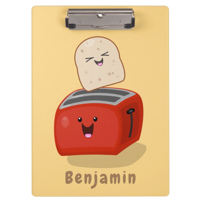 Cute kawaii toast and red toaster cartoon clipboard (Front)