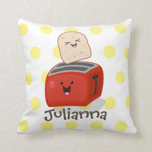Cute kawaii toast and red toaster cartoon cushion