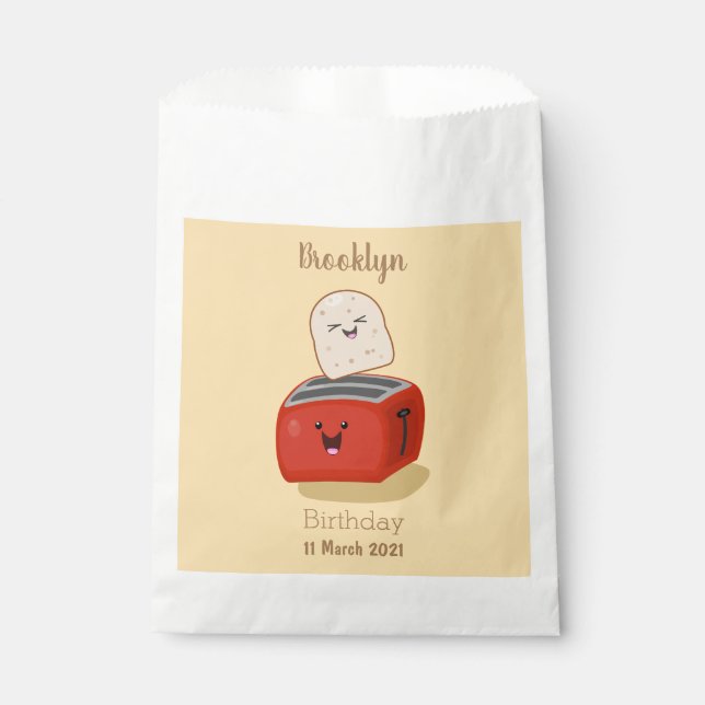 Cute kawaii toast and red toaster cartoon favour bags (Front)