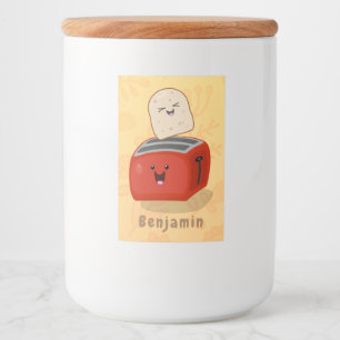 Cute kawaii toast and red toaster cartoon food label
