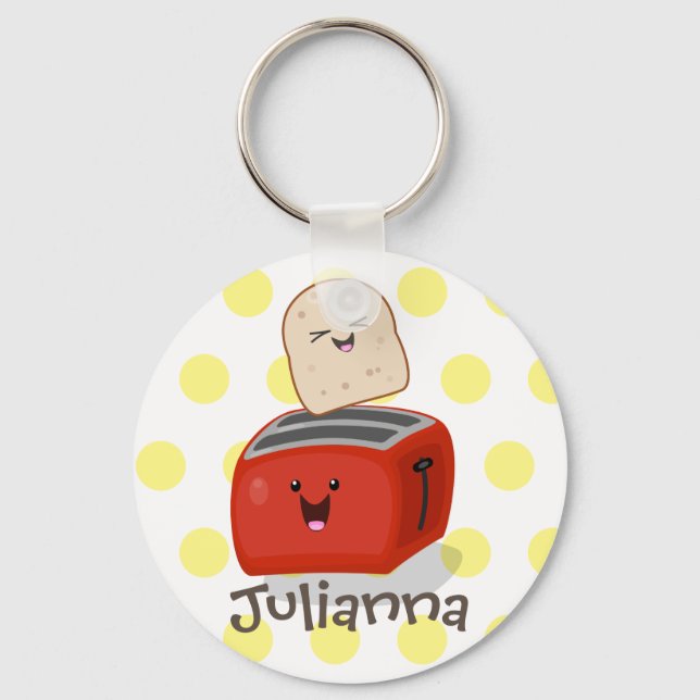 Cute kawaii toast and red toaster cartoon key ring (Front)