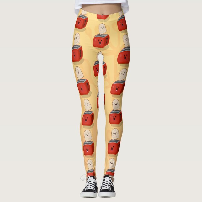 Cute kawaii toast and red toaster cartoon leggings (Front)